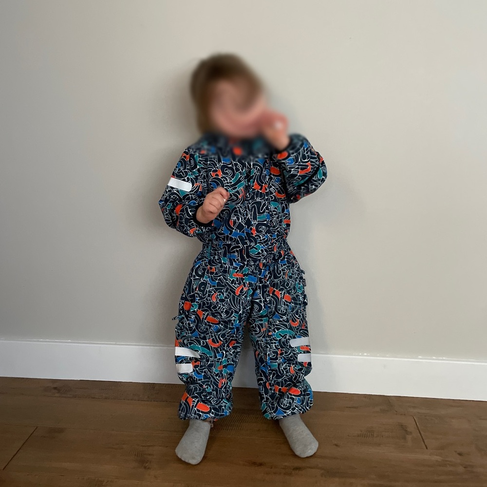 Kids Blue and Orange Patterned snowsuit one piece
